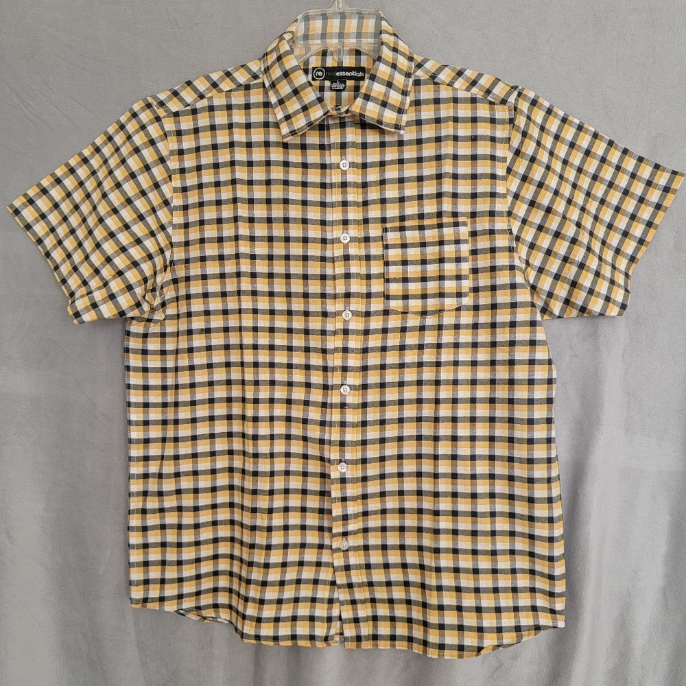 Men's Yellow and Black Plaid Shirt, Size L, New